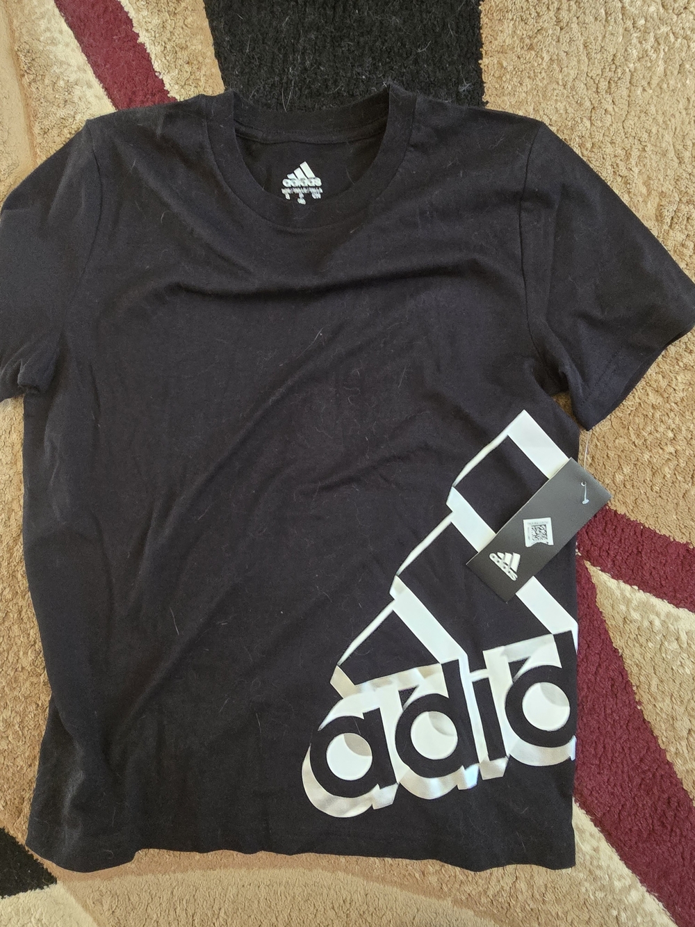 adidas  Boy's Black Short-Sleeve Tee with Diagonal White Logo